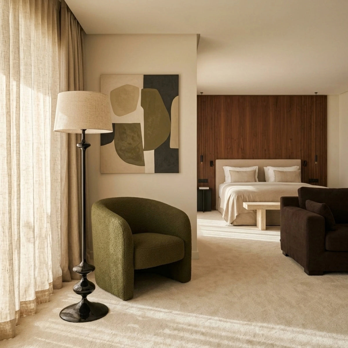Lampadaire Noir Tunisie | Bois Tourné Pièce Unique | Fiolla Home