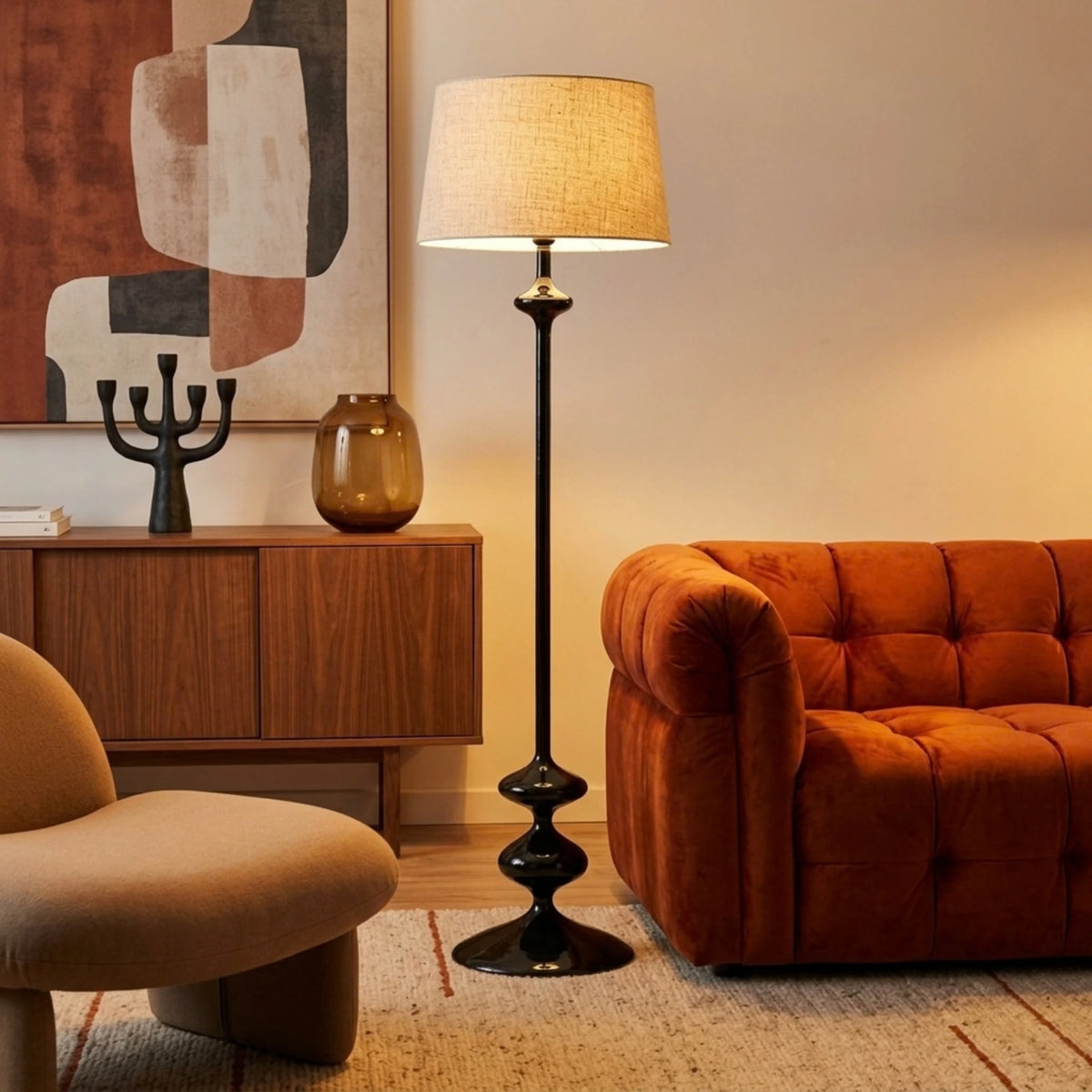 Lampadaire Noir Tunisie | Bois Tourné Pièce Unique | Fiolla Home