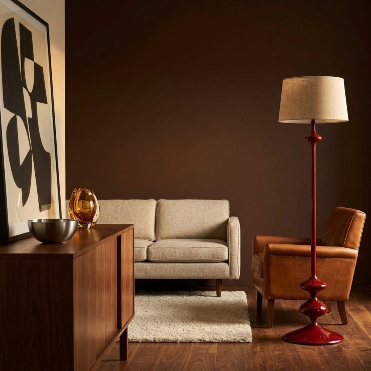 Lampadaire Rouge Tunisie | Bois Tourné Pièce Unique | Fiolla Home