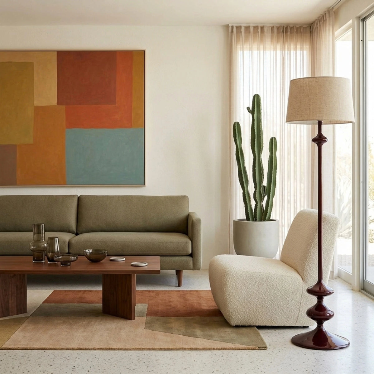 Lampadaire Rouge Tunisie | Bois Tourné Pièce Unique | Fiolla Home