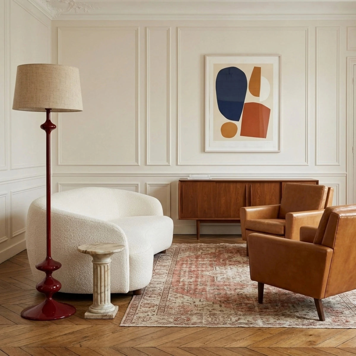 Lampadaire Rouge Tunisie | Bois Tourné Pièce Unique | Fiolla Home