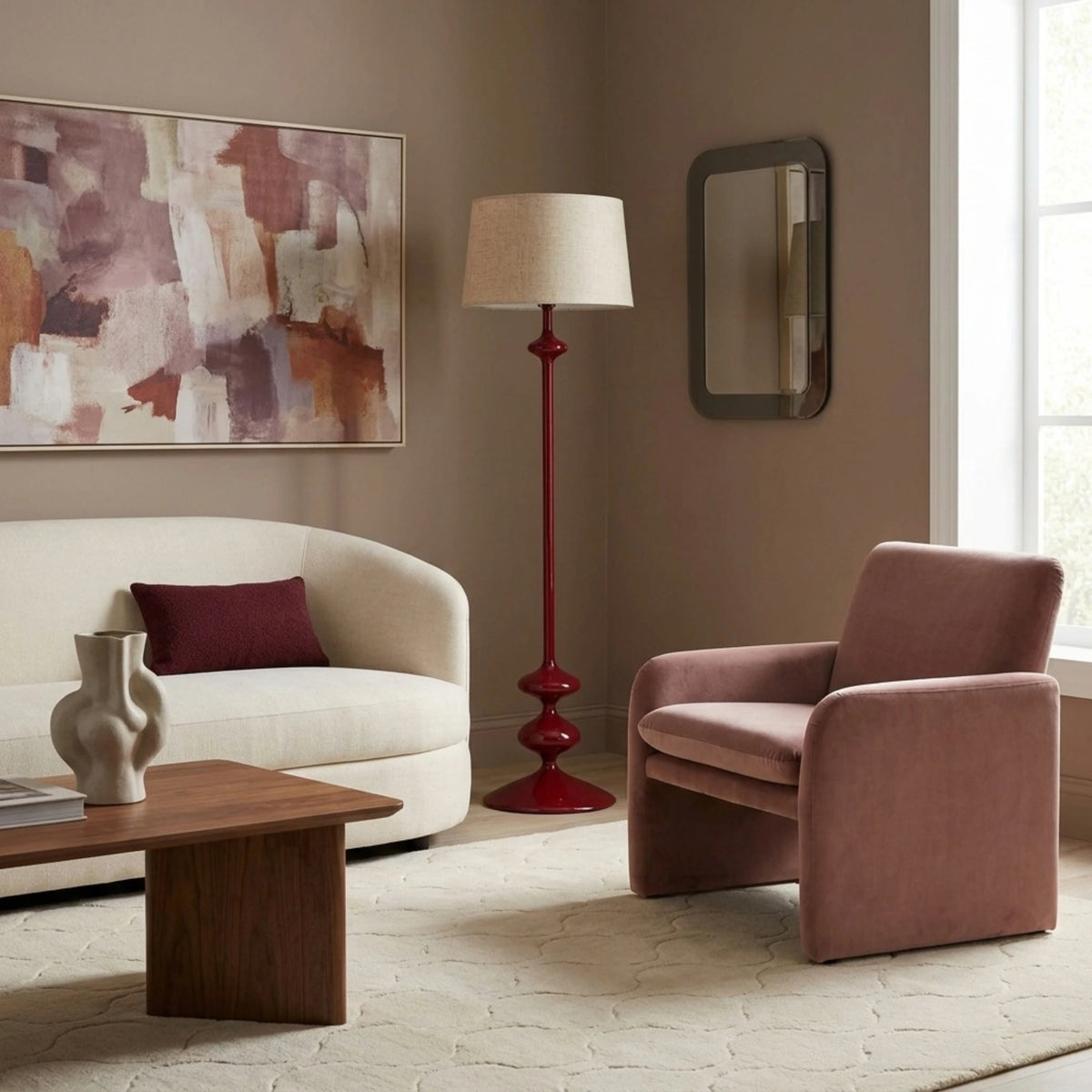 Lampadaire Rouge Tunisie | Bois Tourné Pièce Unique | Fiolla Home