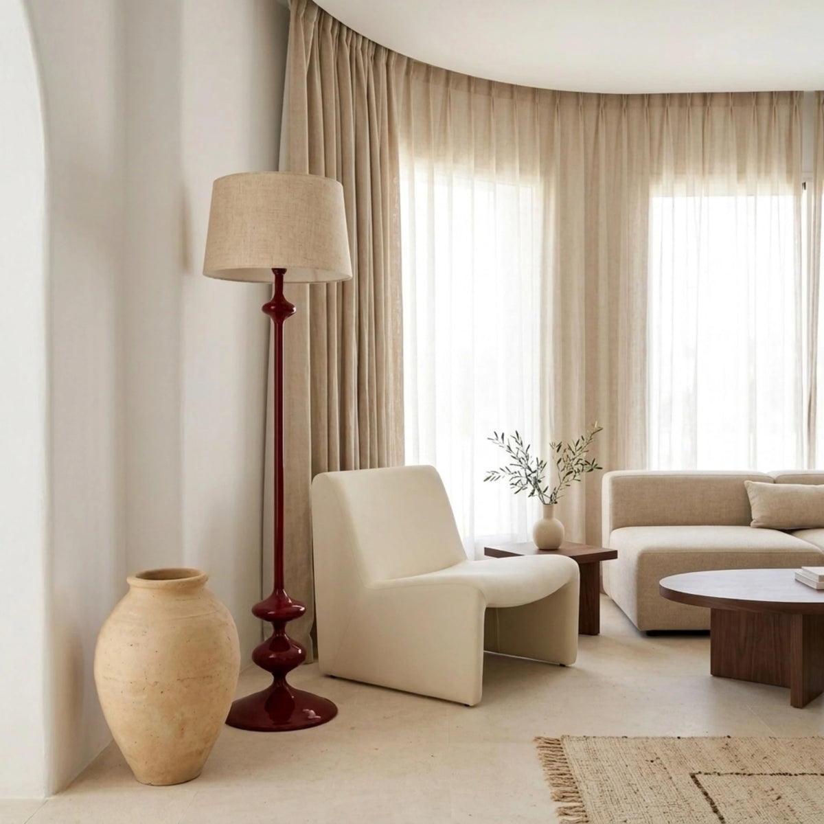 Lampadaire Rouge Tunisie | Bois Tourné Pièce Unique | Fiolla Home