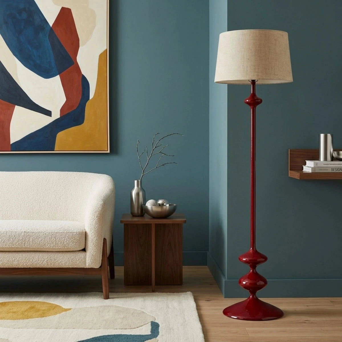 Lampadaire Rouge Tunisie | Bois Tourné Pièce Unique | Fiolla Home