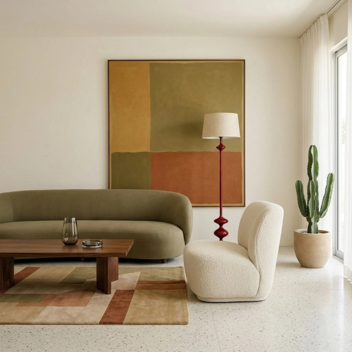 Lampadaire Rouge Tunisie | Bois Tourné Pièce Unique | Fiolla Home