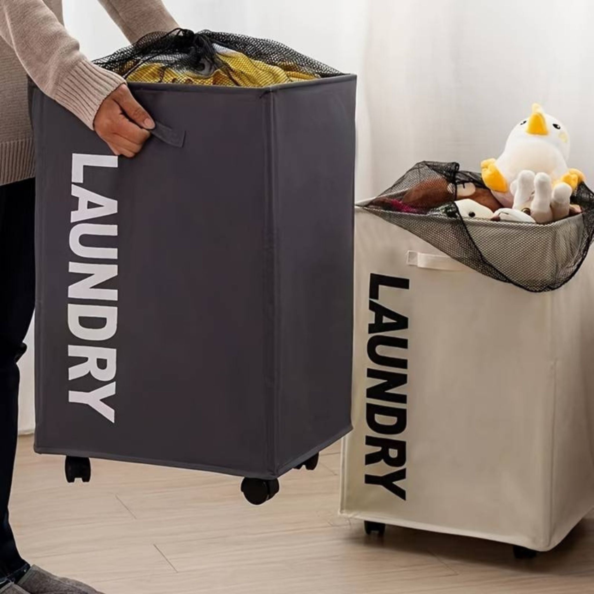 Grand Panier De Rangement Paniers À Linge Pliable Avec 4 Roues - Fiolla Home