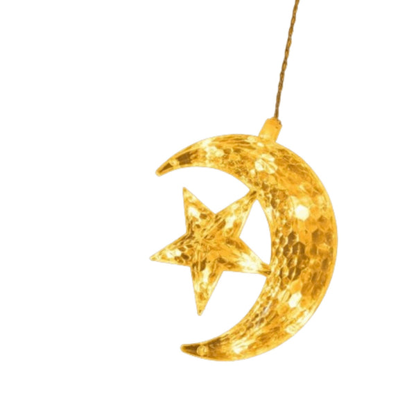 Guirlande LED étoile et lune illuminant une chambre avec une lumière douce et chaleureuse.