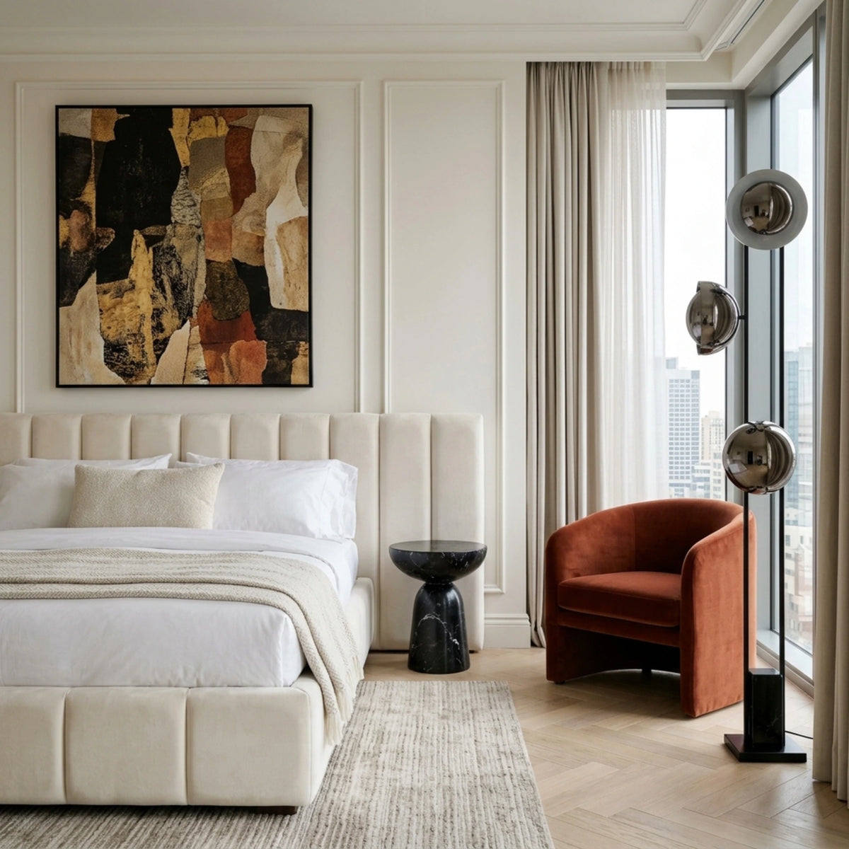 Lampadaire Design Tunisie | Noir Mat & Albâtre Moderne | Fiolla Home