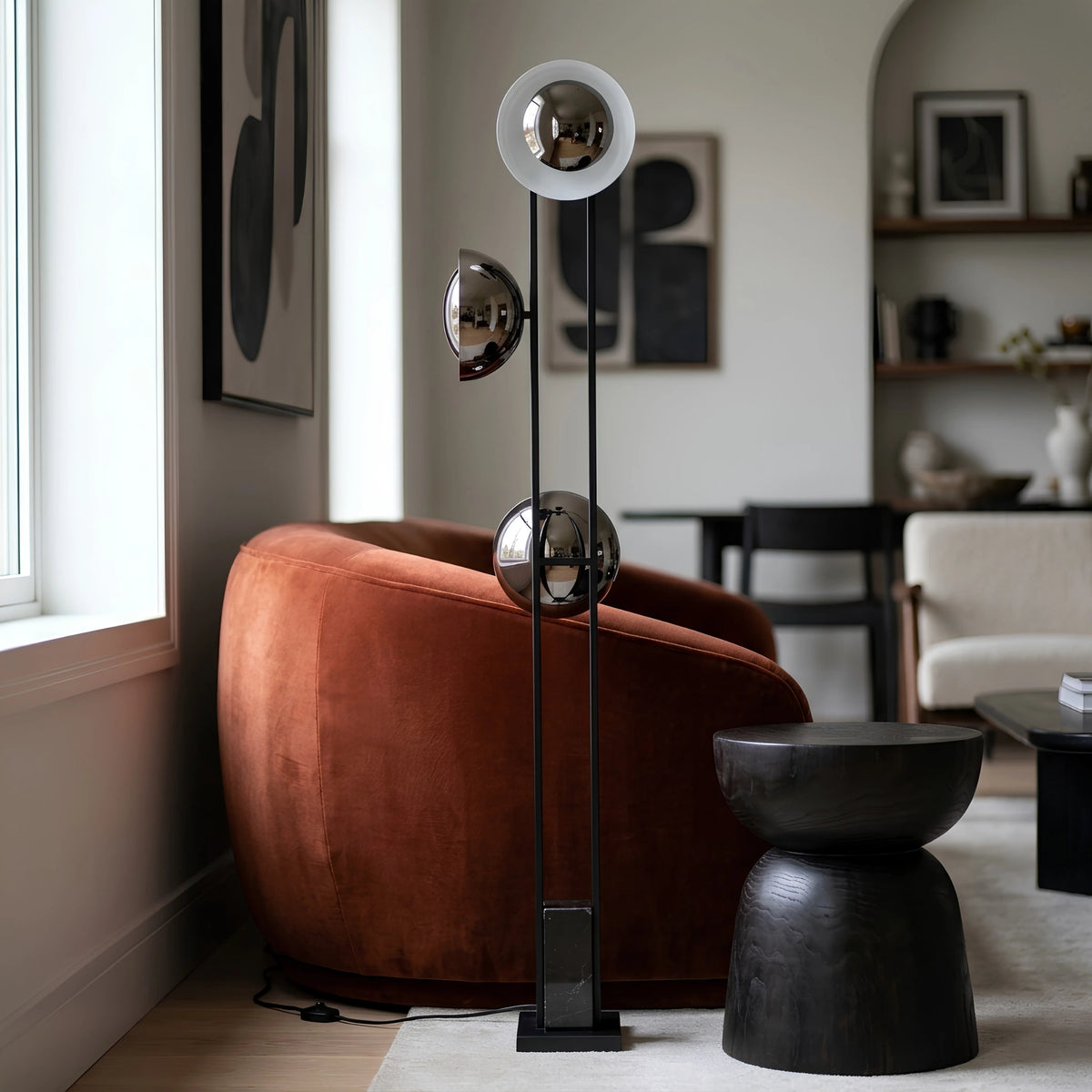 Lampadaire Design Tunisie | Noir Mat & Albâtre Moderne | Fiolla Home