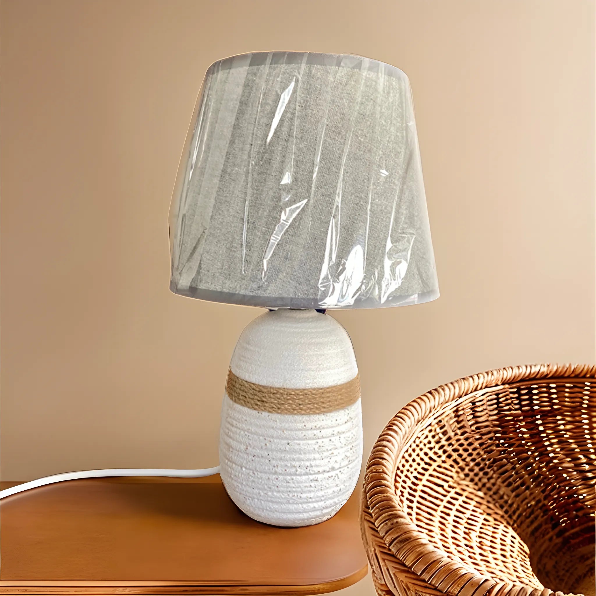 Lampe à Poser en Céramique Bicolore | Élégance Rustique | Fiolla Home