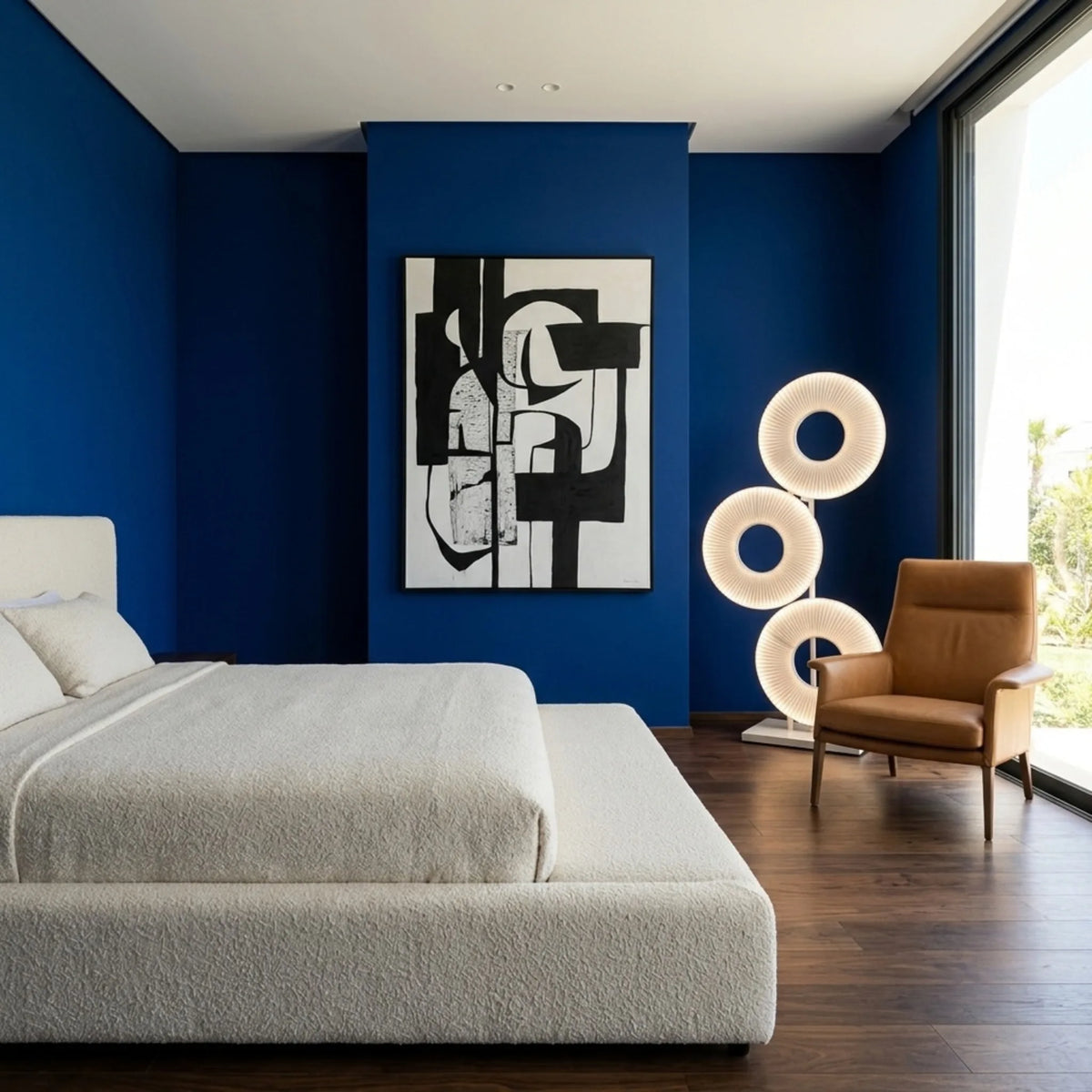 Lampadaire LED Tunisie | 3 Anneaux en Tissu Blanc | Fiolla Home
