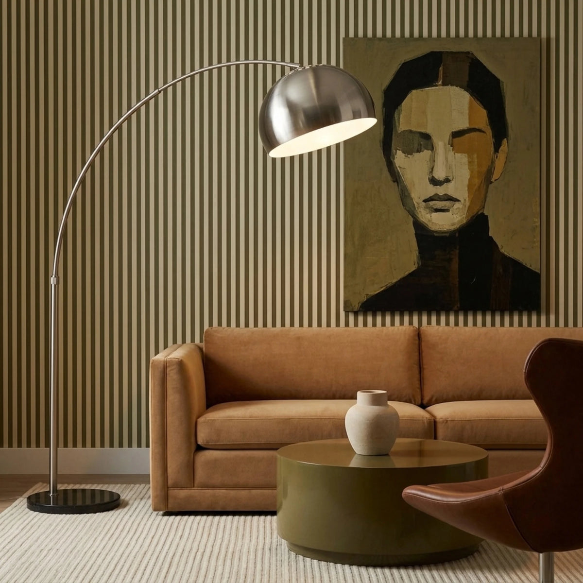 Lampadaire Arc Argenté Tunisie | Grand Dôme & Socle Noir | Fiolla Home