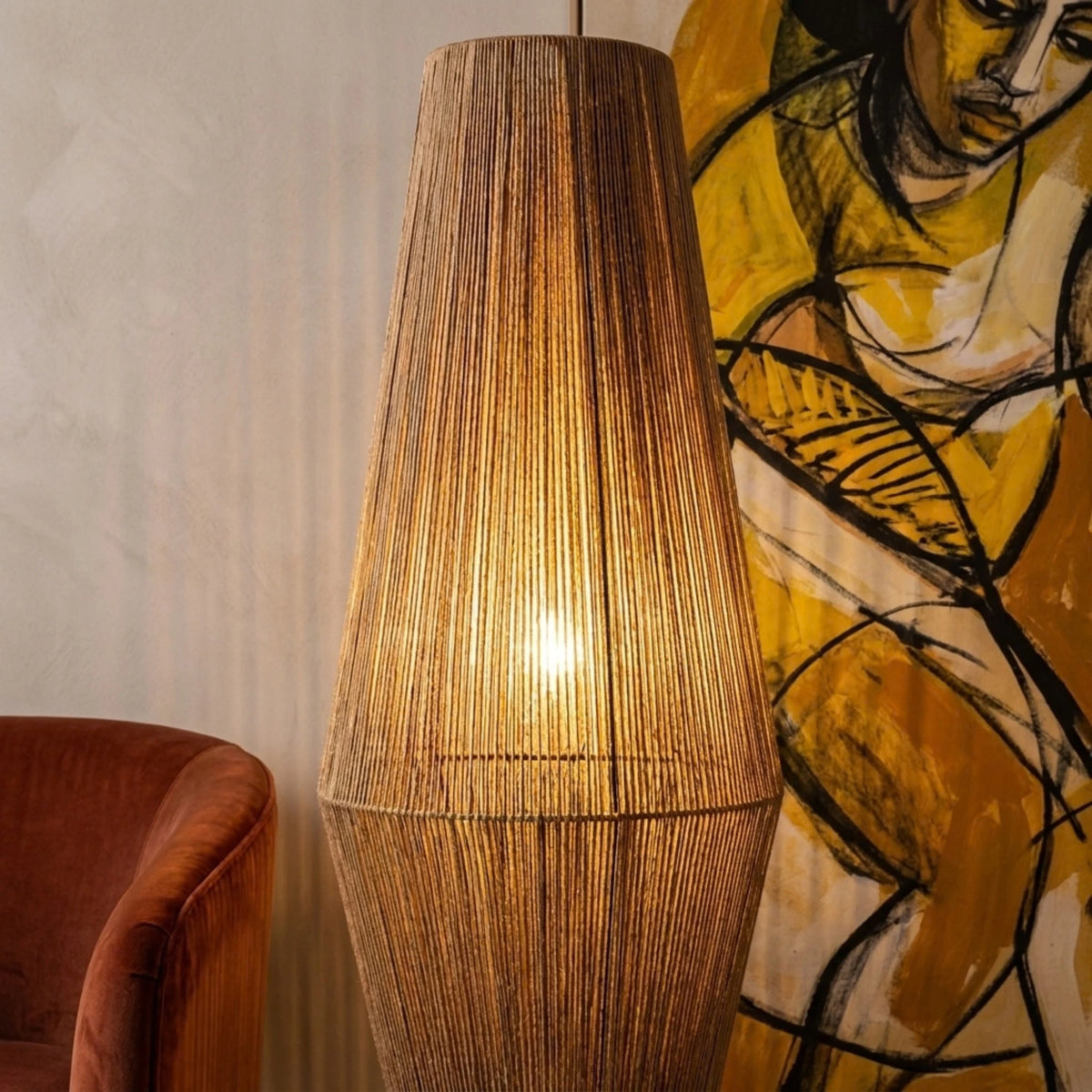 Lampadaire Jute Tunisie | Fait Main, Lumière Chaleureuse | Fiolla Home
