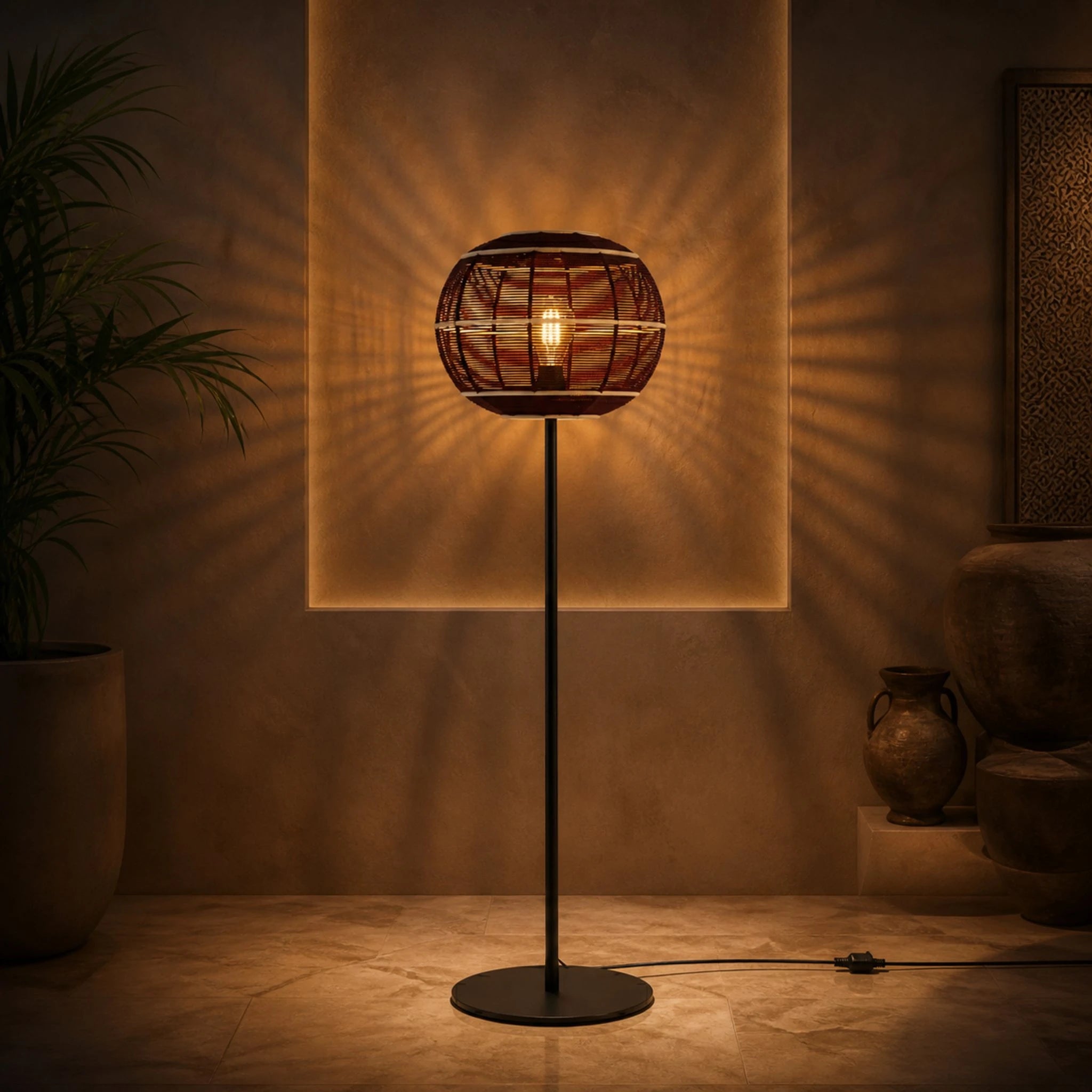 Lampadaire boule fil coton lumière tamisée ambiance orientale Tunisie