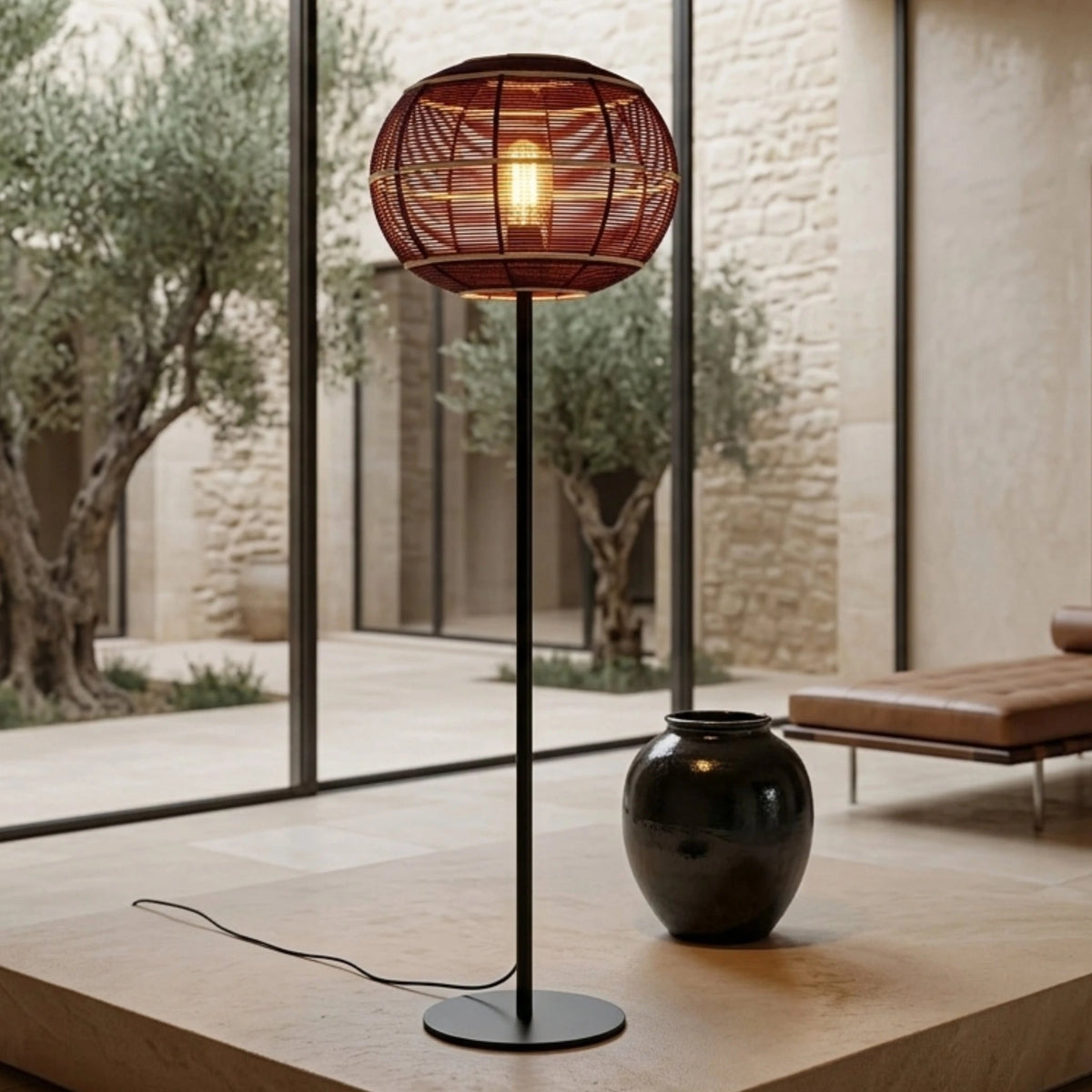 Lampadaire boule coton bordeaux éclairage chaleureux décoration Tunisie