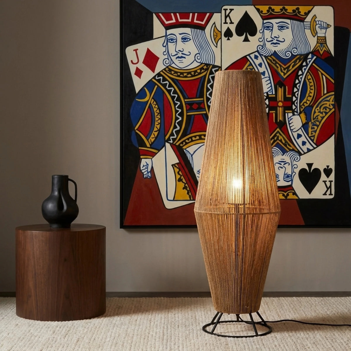 Lampadaire Jute Tunisie | Fait Main, Lumière Chaleureuse | Fiolla Home