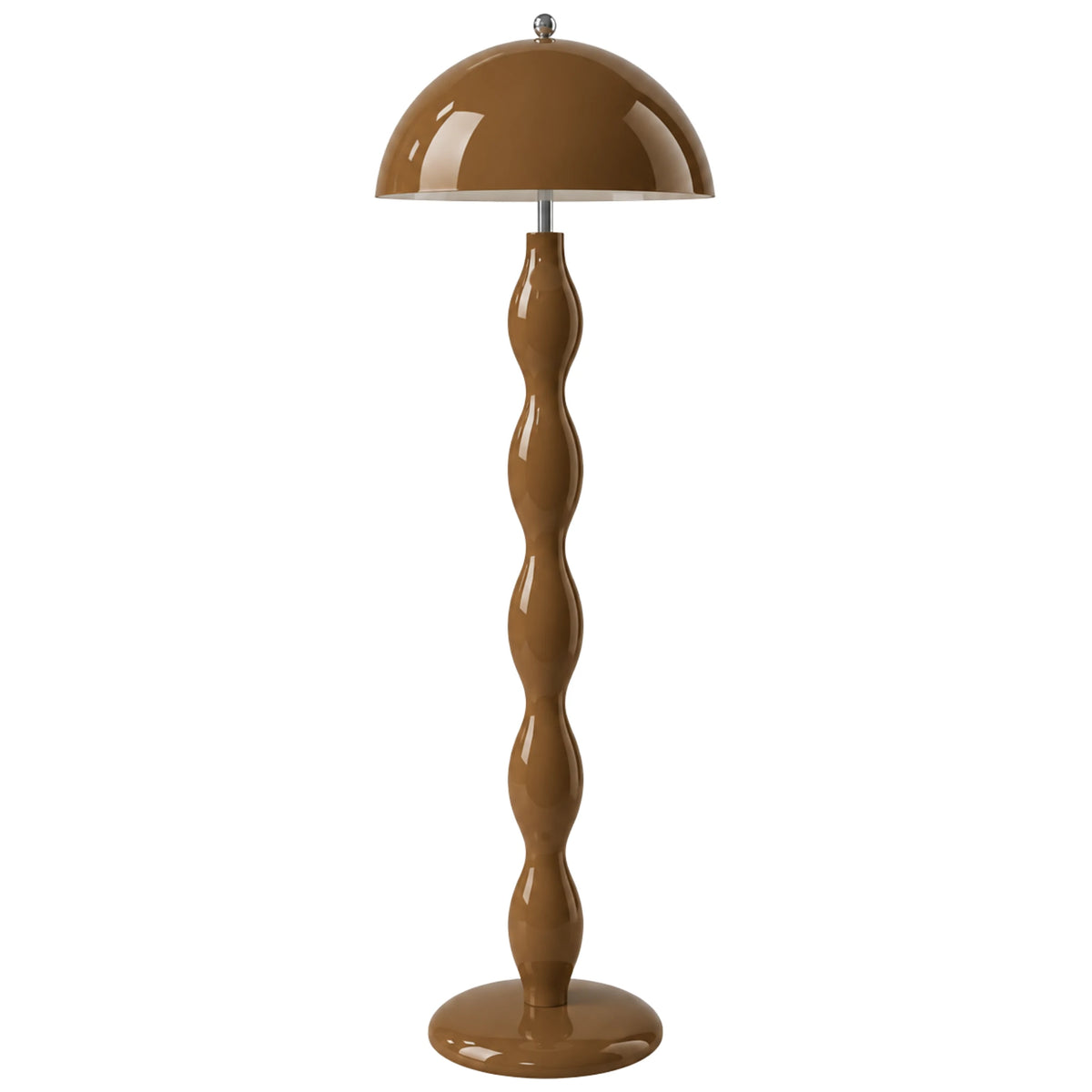 Lampadaire marron caramel fait main en Tunisie, pied en bois tourné et abat-jour dôme