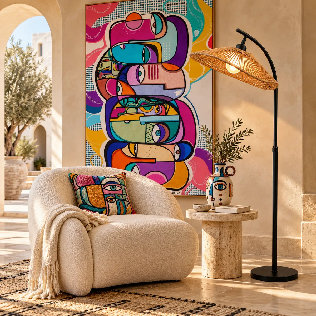 Lampadaire Chapeau Jute Noir | Livraison Tunisie | Fiolla Home