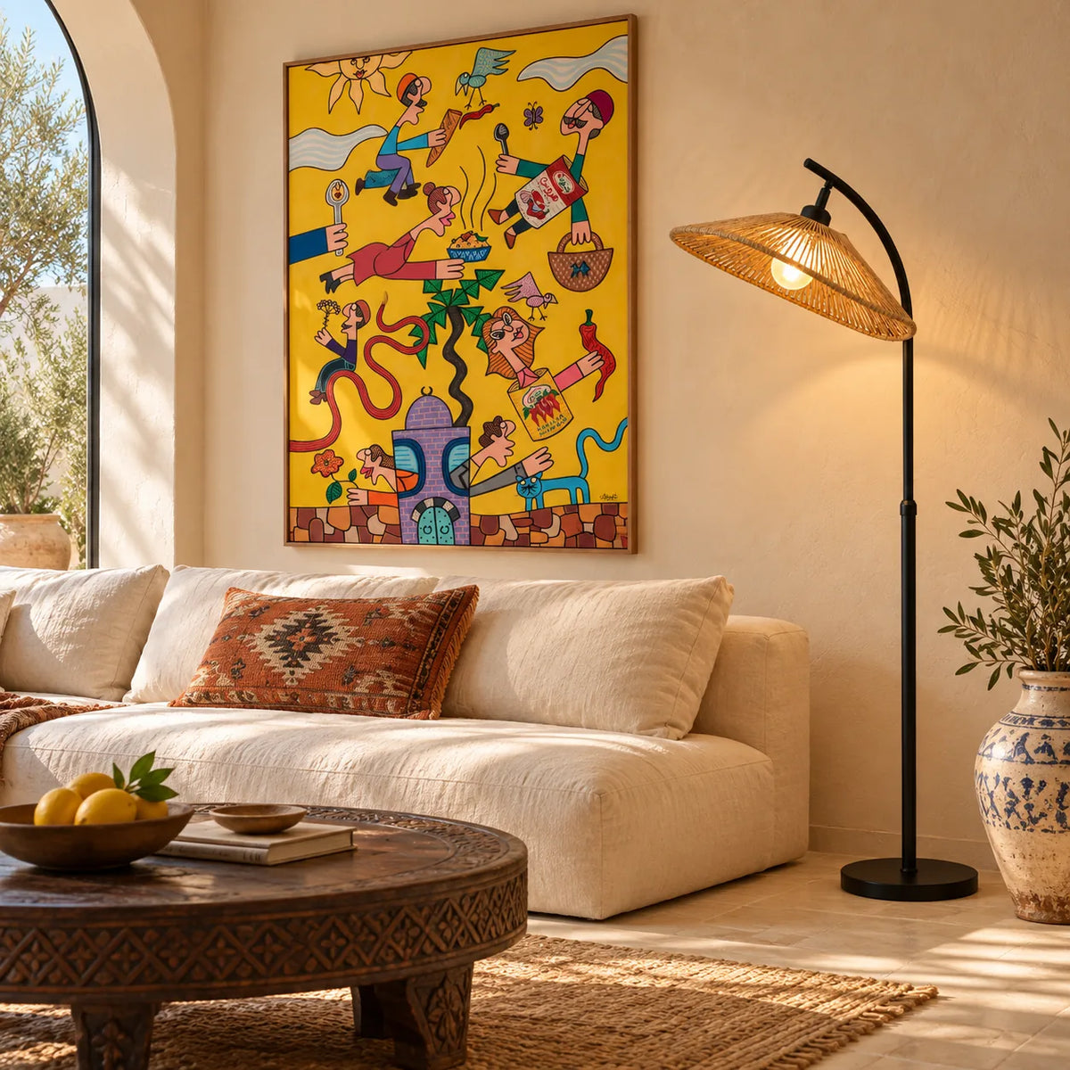 Lampadaire Chapeau Jute Noir | Livraison Tunisie | Fiolla Home