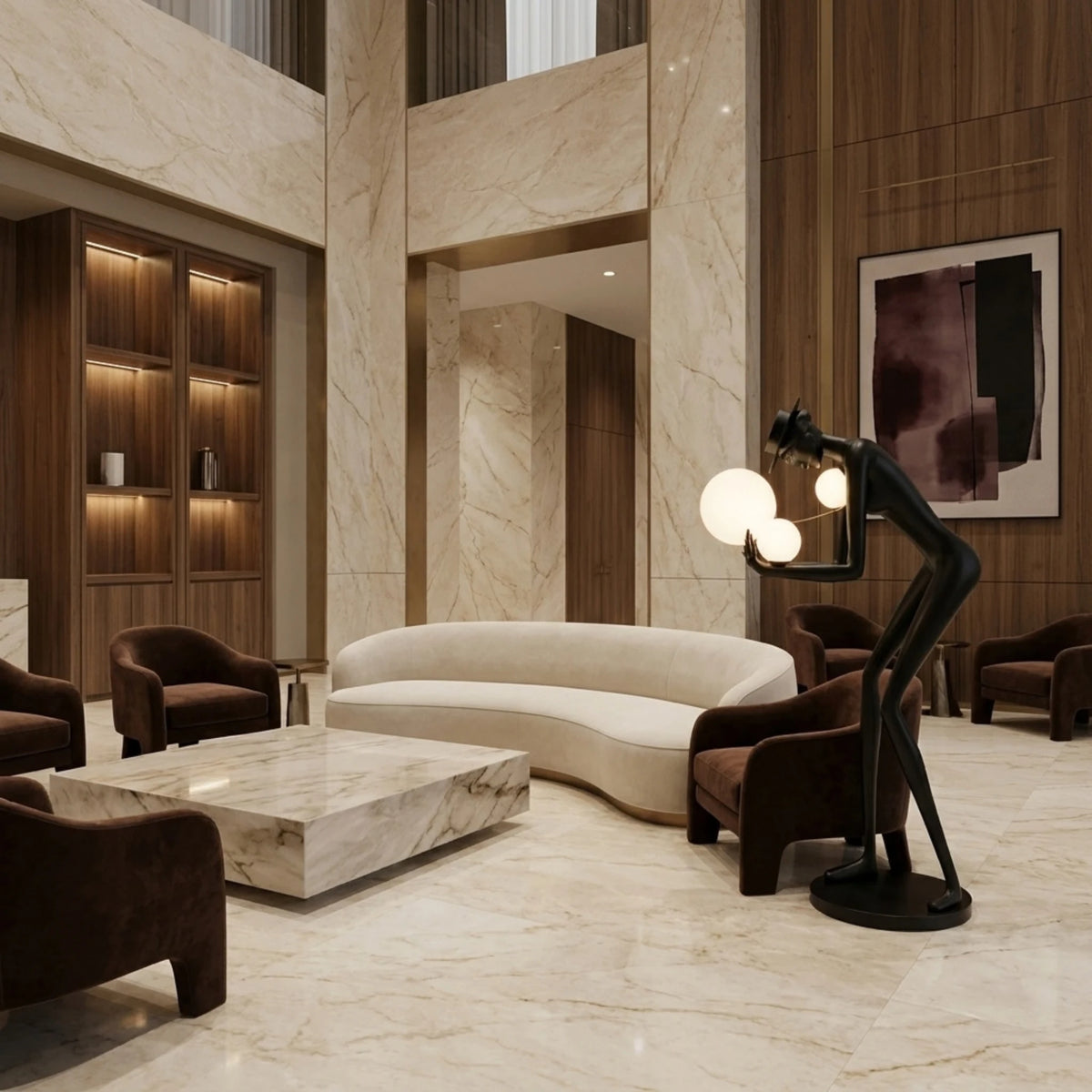 Lampadaire Sculpture Tunisie | Silhouette Noire & Globes | Fiolla Home