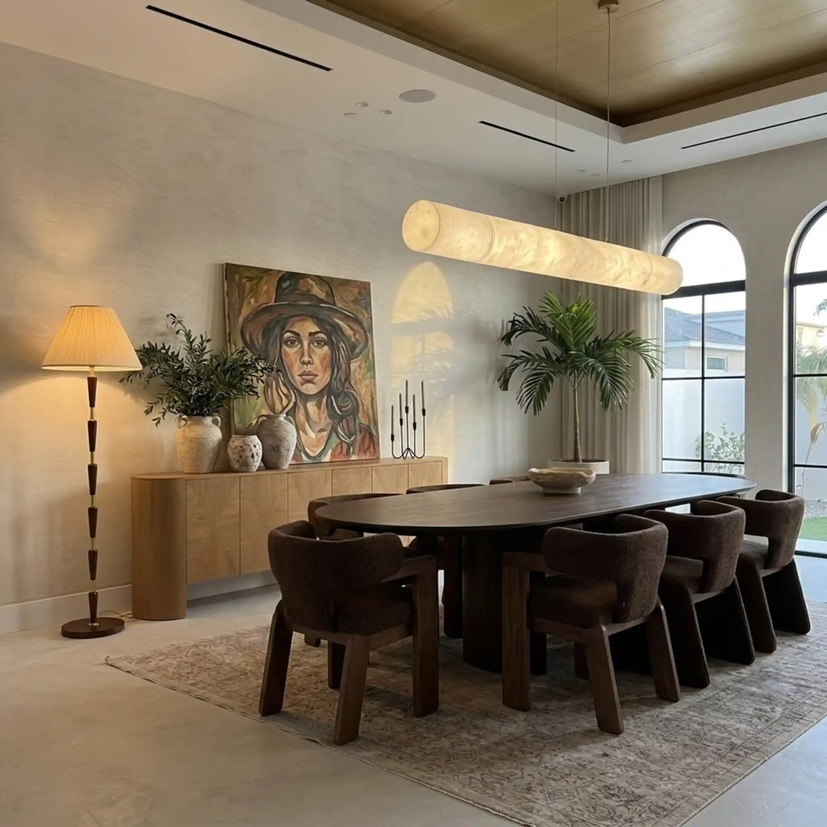 Lampadaire Mid-Century Laiton & Noyer – Abat-jour Plissé Crème