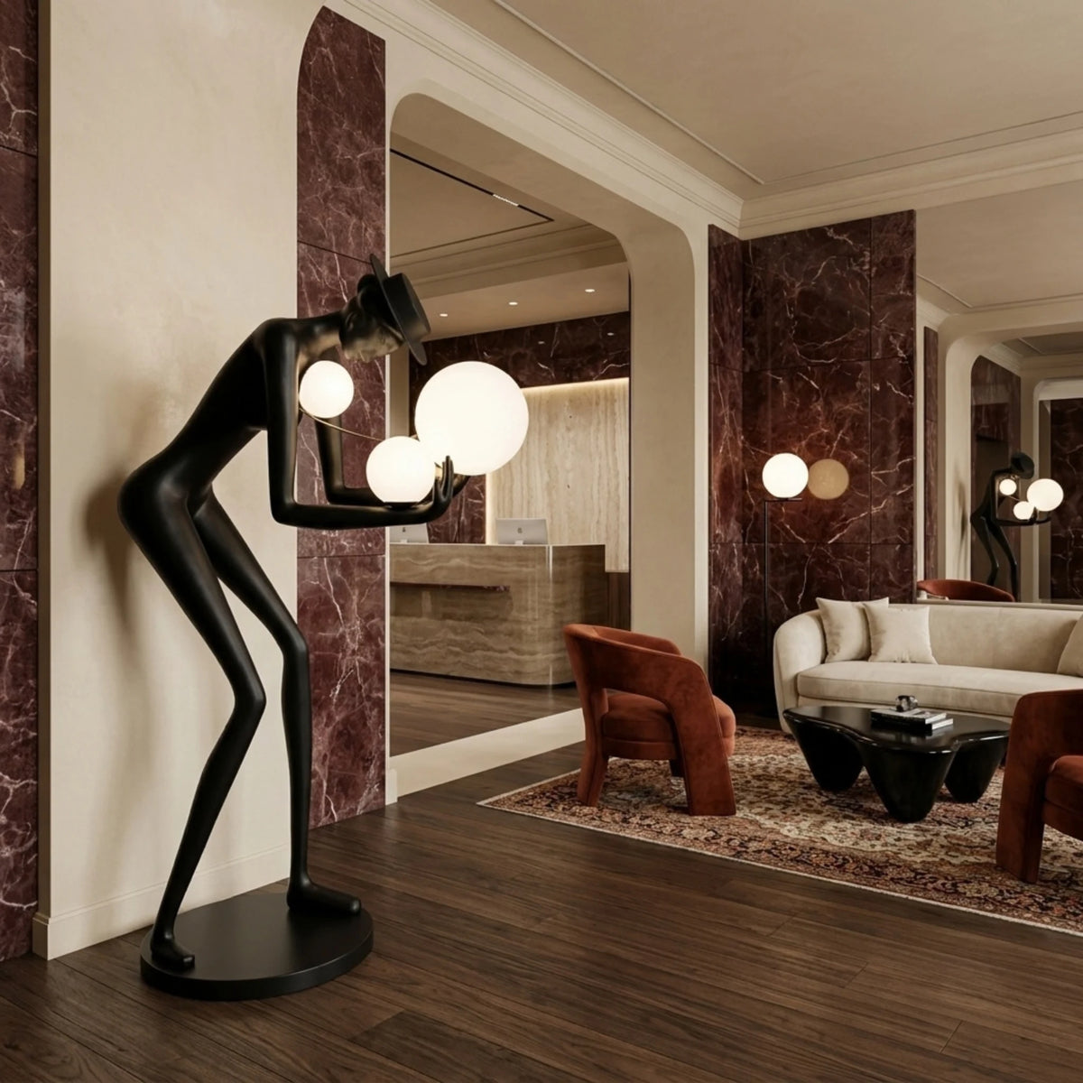 Lampadaire Sculpture Tunisie | Silhouette Noire & Globes | Fiolla Home