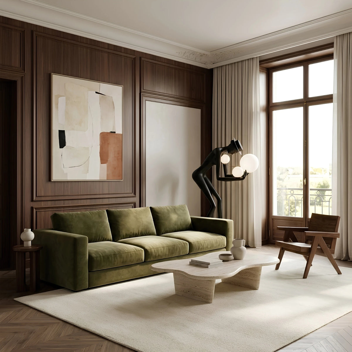 Lampadaire Sculpture Tunisie | Silhouette Noire & Globes | Fiolla Home