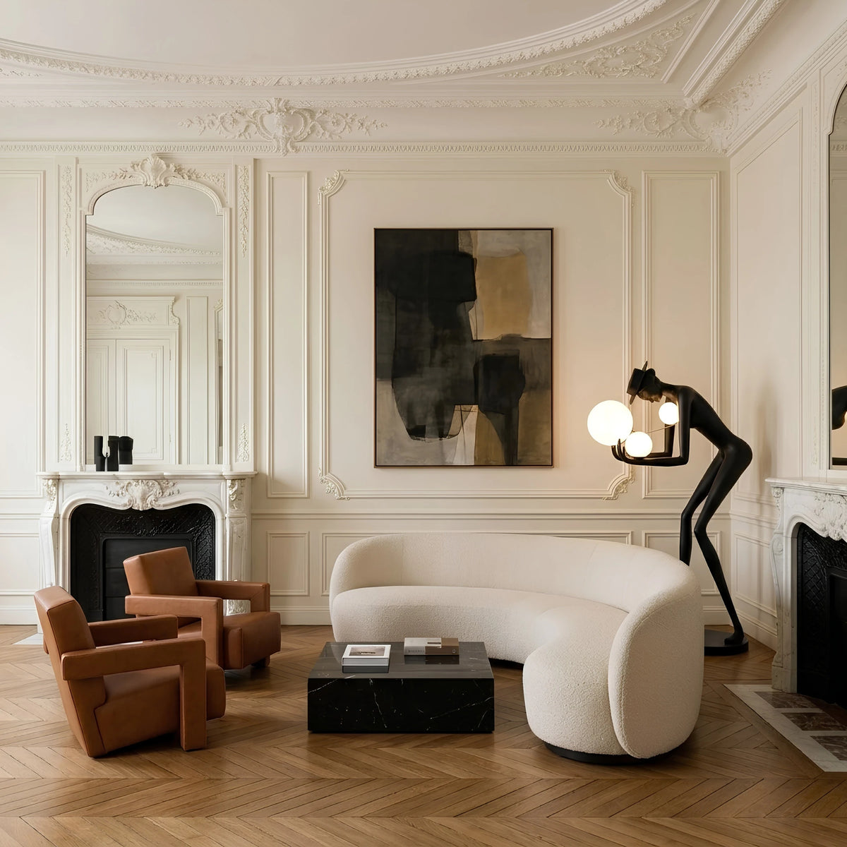 Lampadaire Sculpture Tunisie | Silhouette Noire & Globes | Fiolla Home