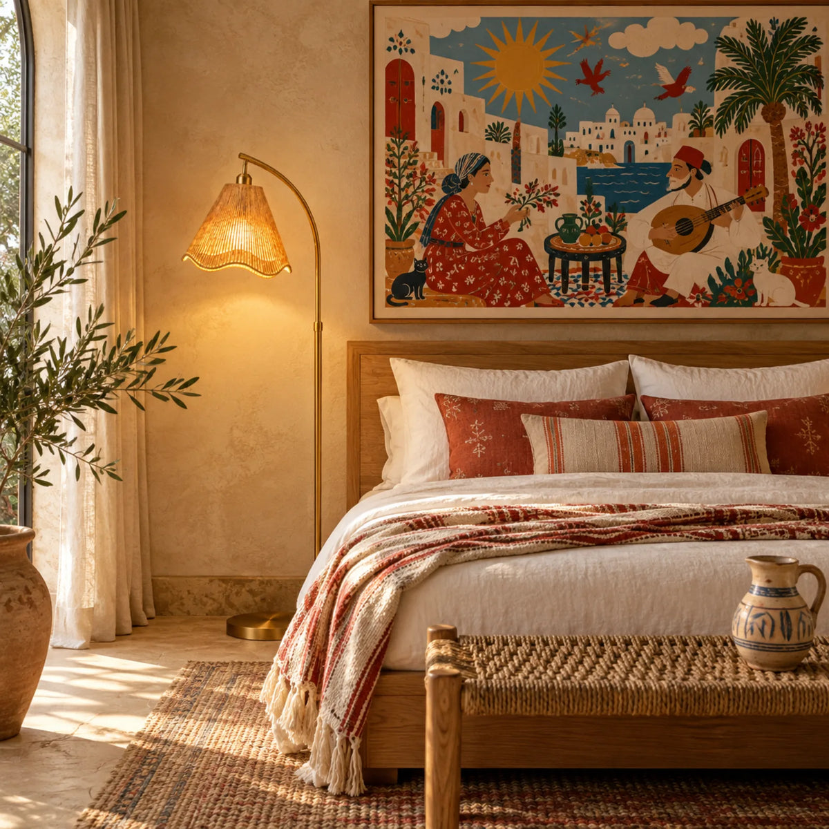 Lampadaire Jute Ondulé Doré | Livraison Tunisie | Fiolla Home