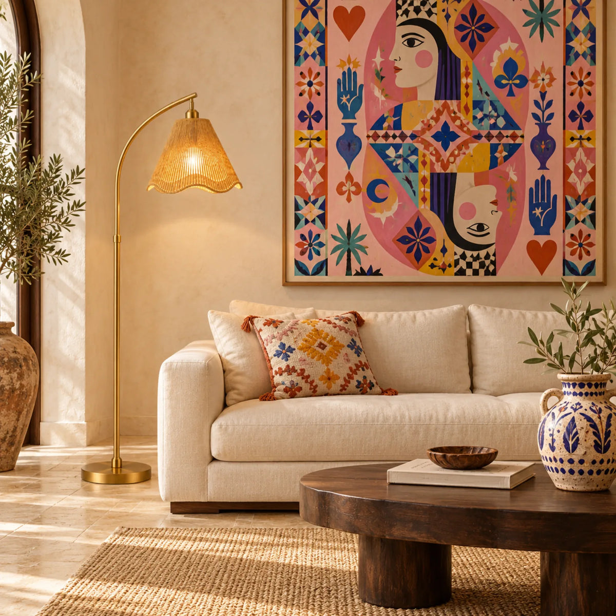 Lampadaire Jute Ondulé Doré | Livraison Tunisie | Fiolla Home
