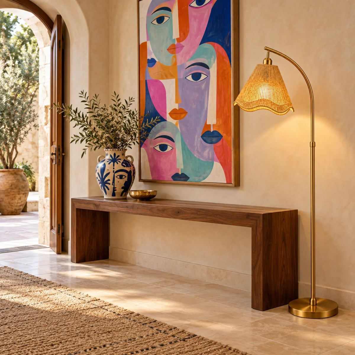 Lampadaire Jute Ondulé Doré | Livraison Tunisie | Fiolla Home