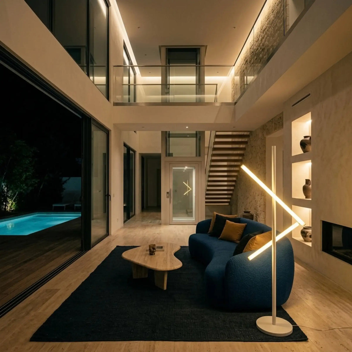 Lampadaire LED Géométrique Blanc – Design Minimaliste