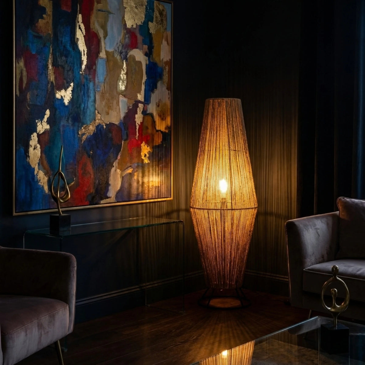 Lampadaire Jute Tunisie | Fait Main, Lumière Chaleureuse | Fiolla Home