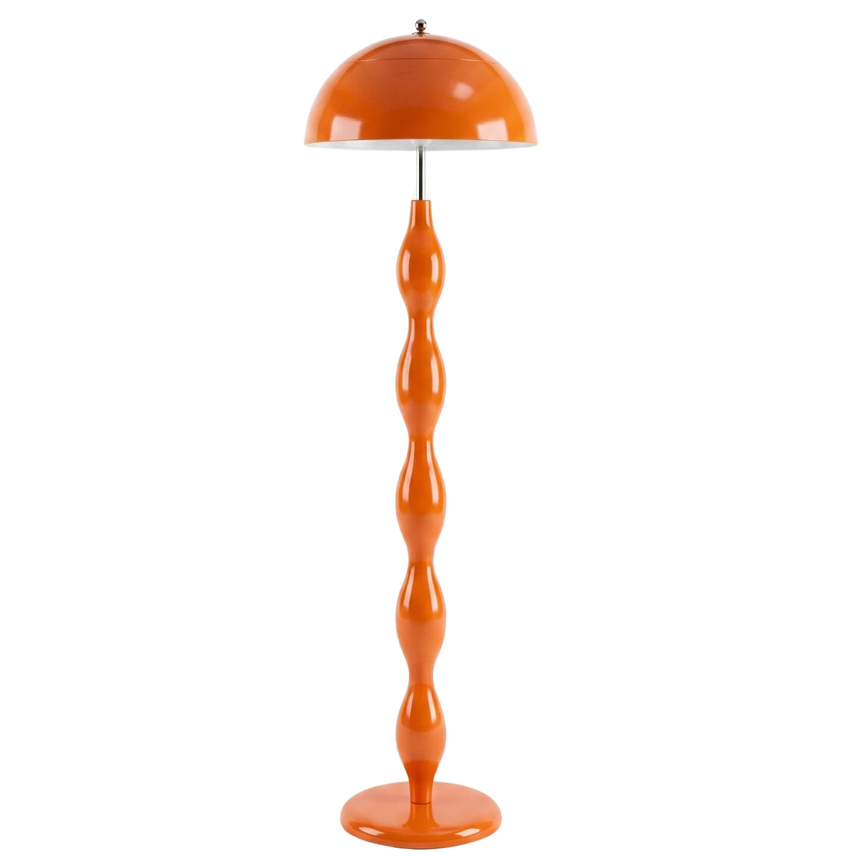 Lampadaire design orange ondulé fait main en Tunisie, abat-jour dôme et socle rond, sur fond blanc