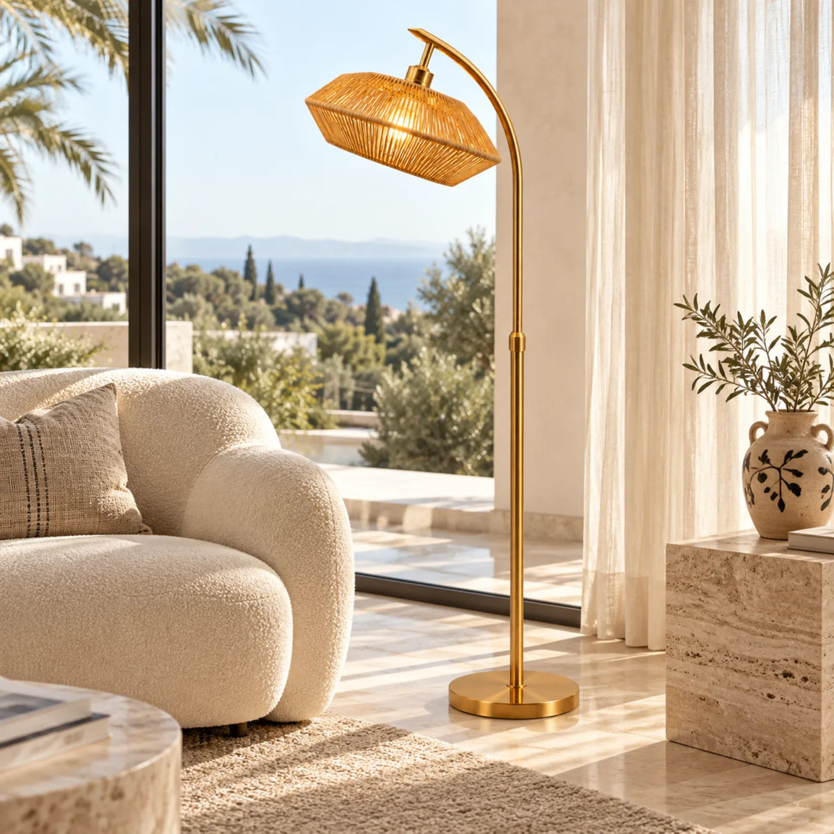 Lampadaire Scandinave Jute Doré | Livraison Tunisie | Fiolla Home