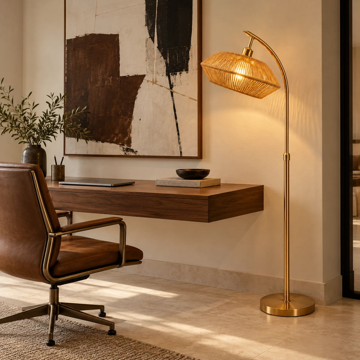 Lampadaire Scandinave Jute Doré | Livraison Tunisie | Fiolla Home