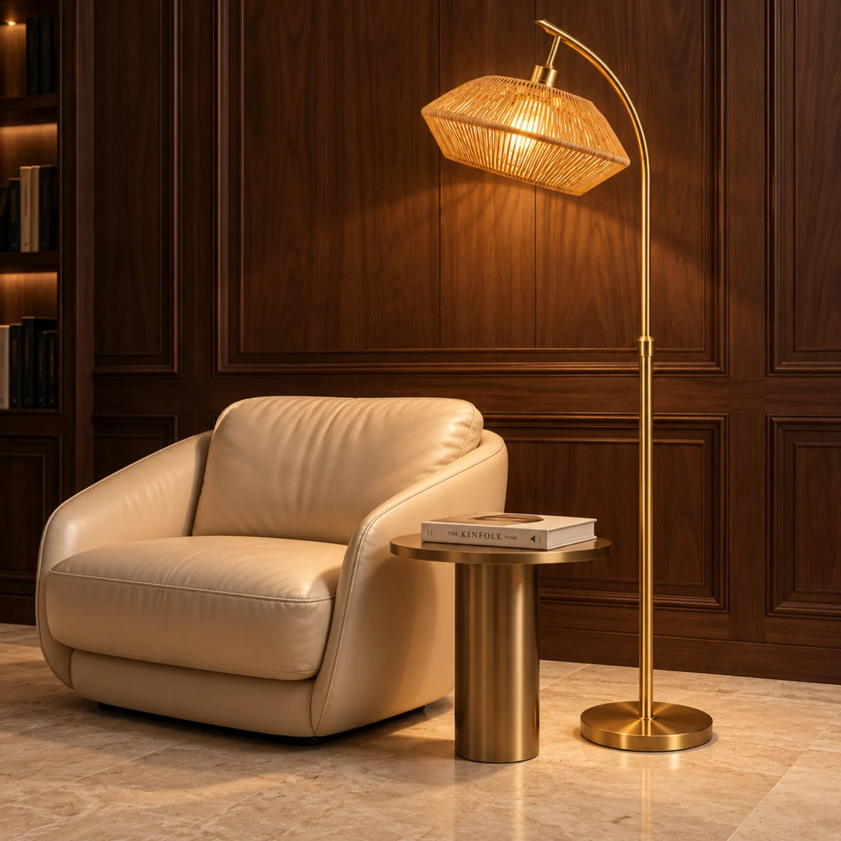 Lampadaire Scandinave Jute Doré | Livraison Tunisie | Fiolla Home