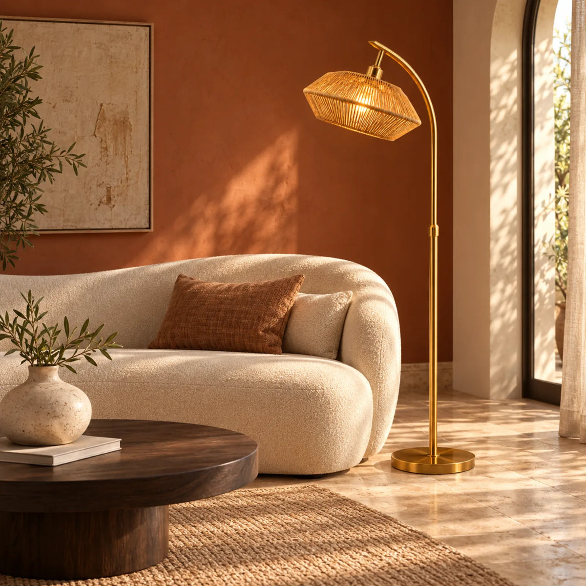 Lampadaire Scandinave Jute Doré | Livraison Tunisie | Fiolla Home