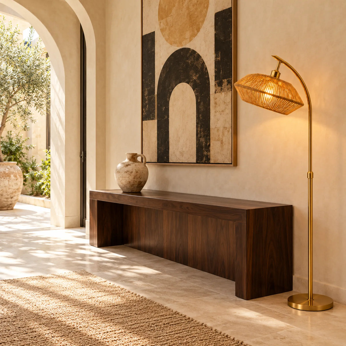Lampadaire Scandinave Jute Doré | Livraison Tunisie | Fiolla Home