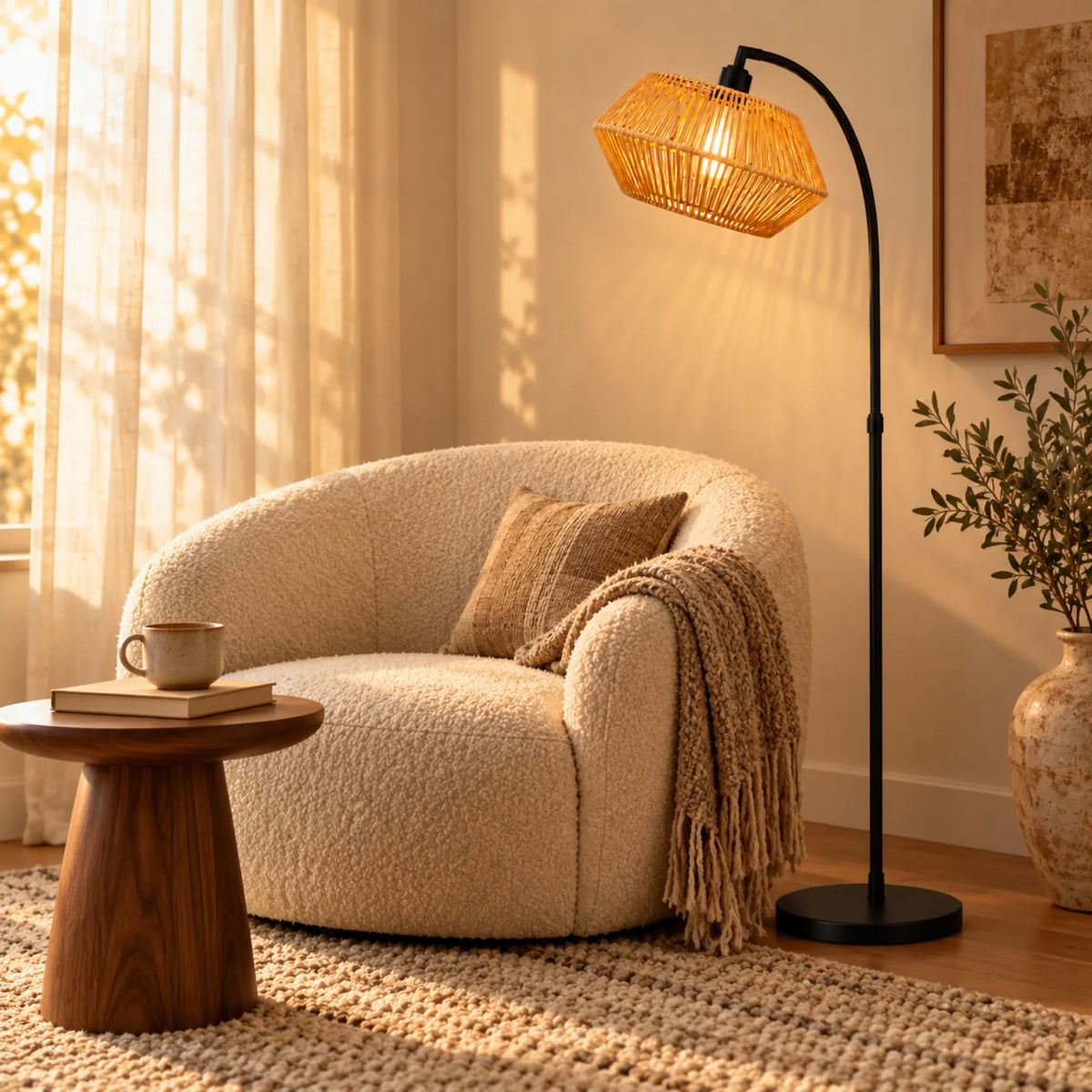 Lampadaire Scandinave Jute Noir | Livraison Tunisie | Fiolla Home