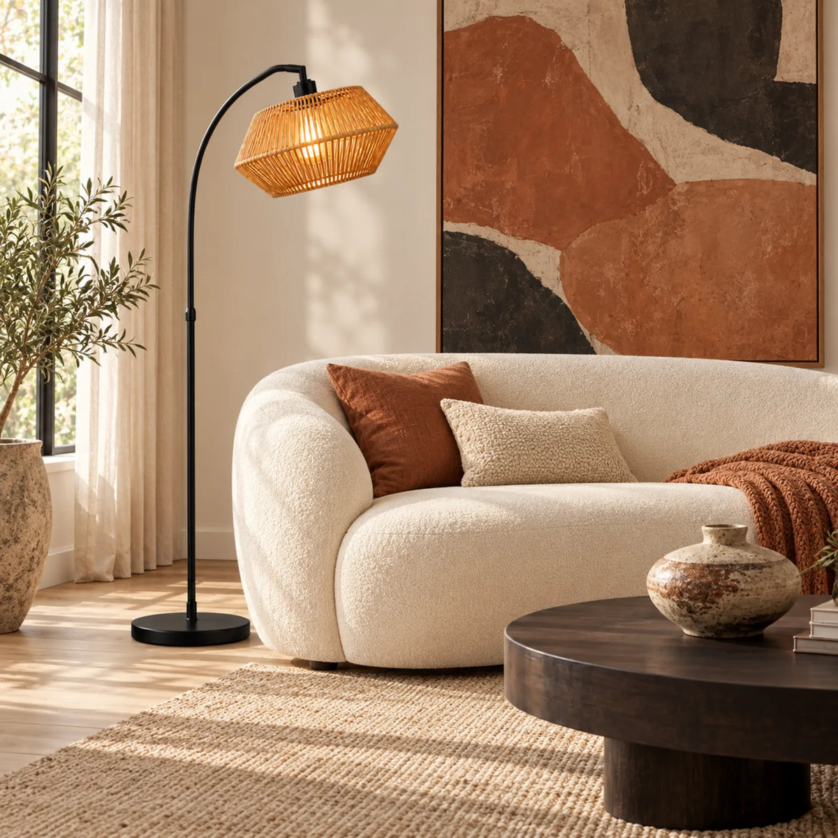 Lampadaire Scandinave Jute Noir | Livraison Tunisie | Fiolla Home