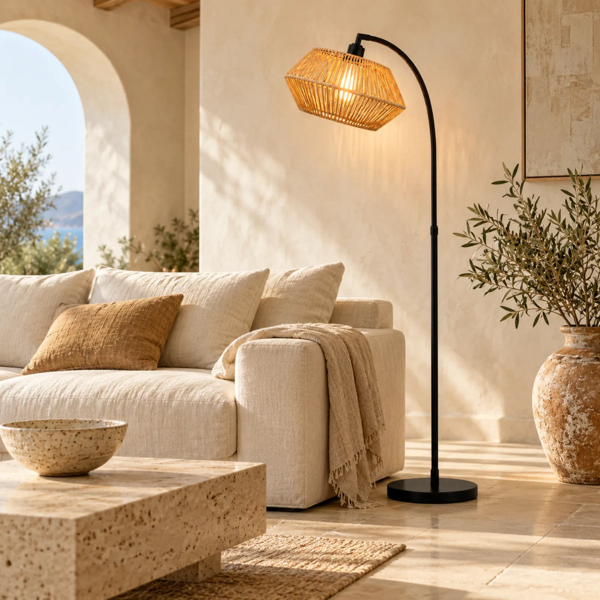 Lampadaire Scandinave Jute Noir | Livraison Tunisie | Fiolla Home