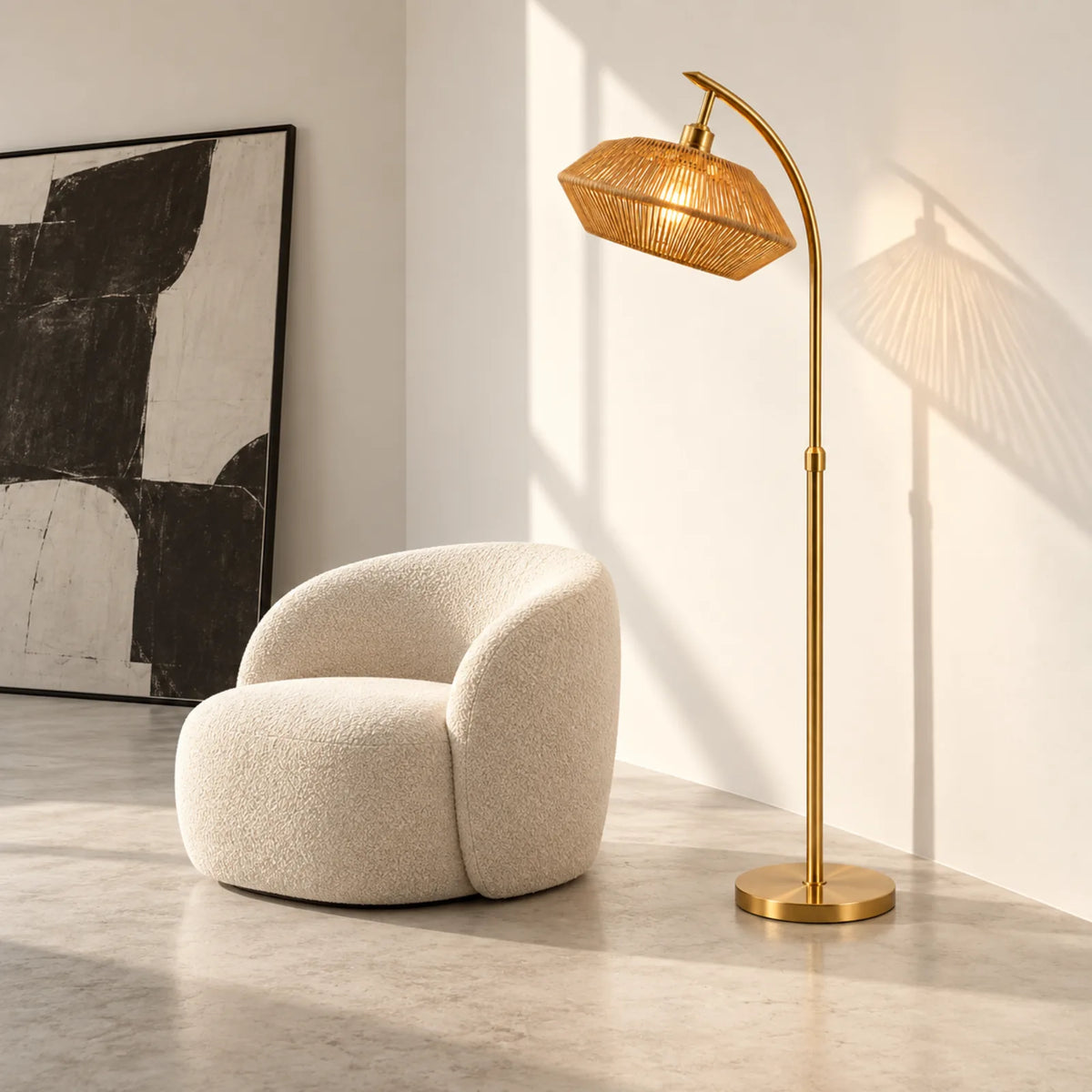 Lampadaire Scandinave Jute Doré | Livraison Tunisie | Fiolla Home