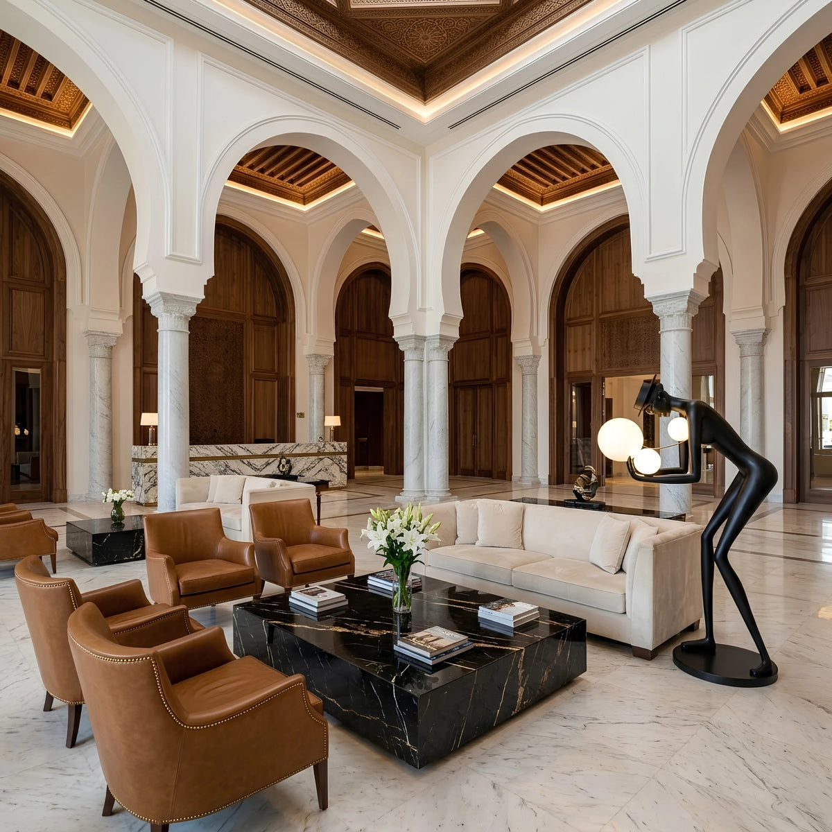 Lampadaire Sculpture Tunisie | Silhouette Noire & Globes | Fiolla Home
