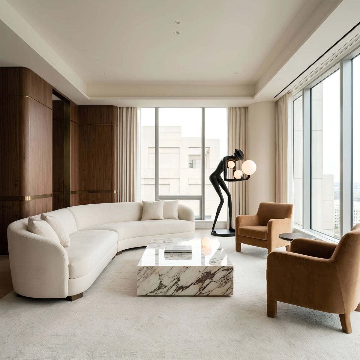 Lampadaire Sculpture Tunisie | Silhouette Noire & Globes | Fiolla Home