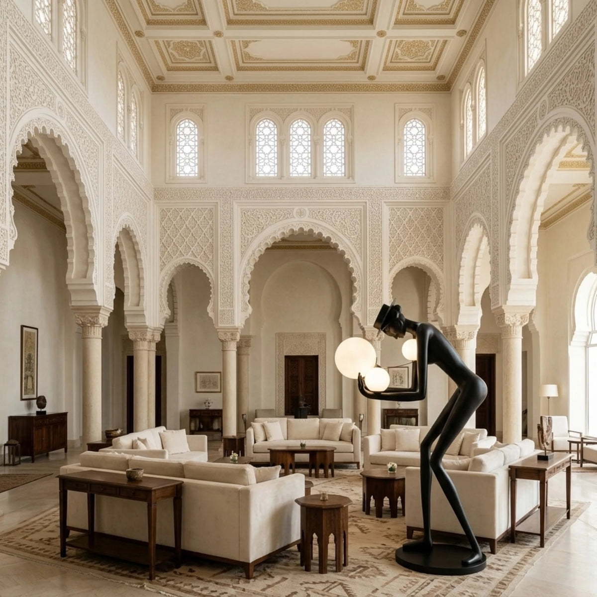 Lampadaire Sculpture Tunisie | Silhouette Noire & Globes | Fiolla Home