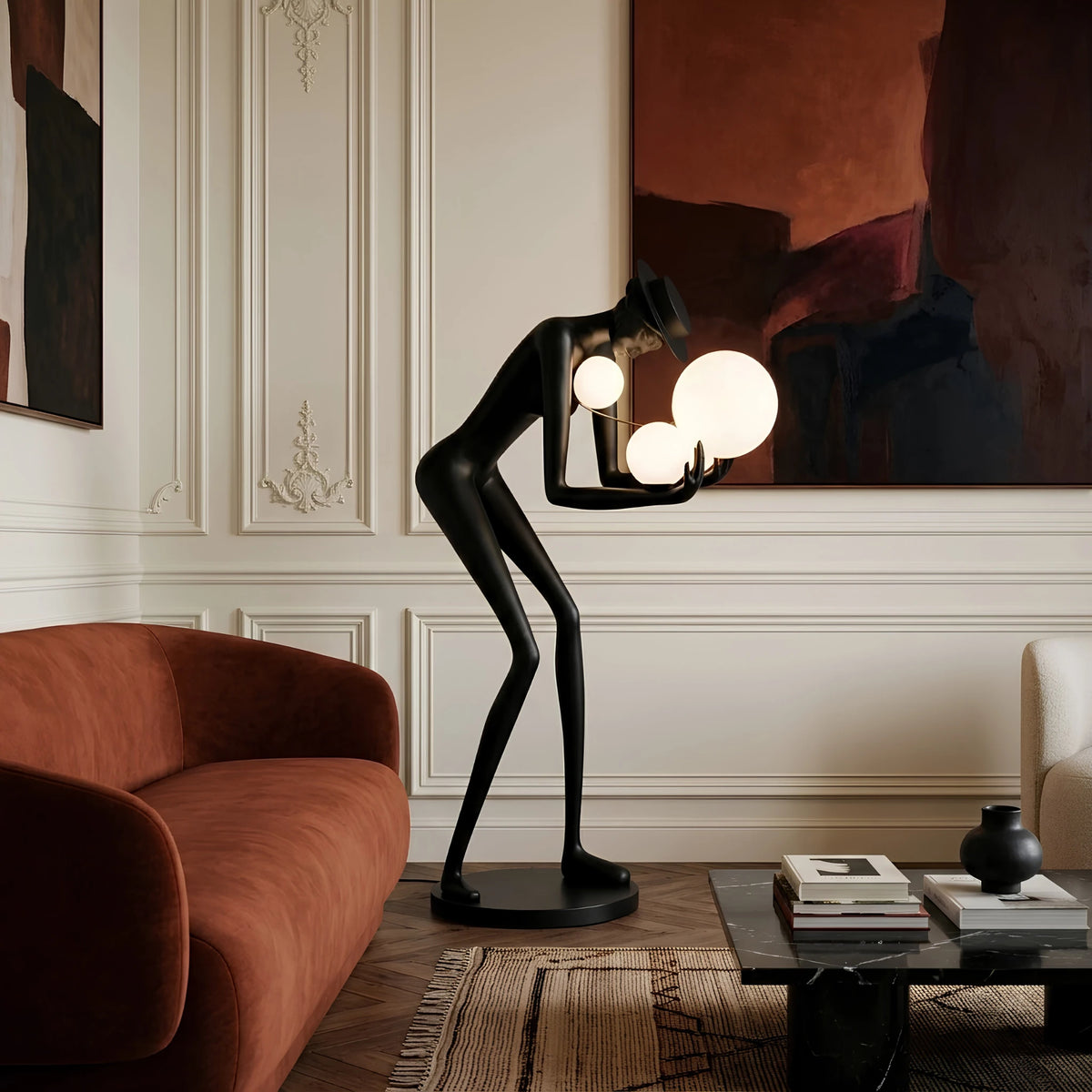 Lampadaire Sculpture Tunisie | Silhouette Noire & Globes | Fiolla Home