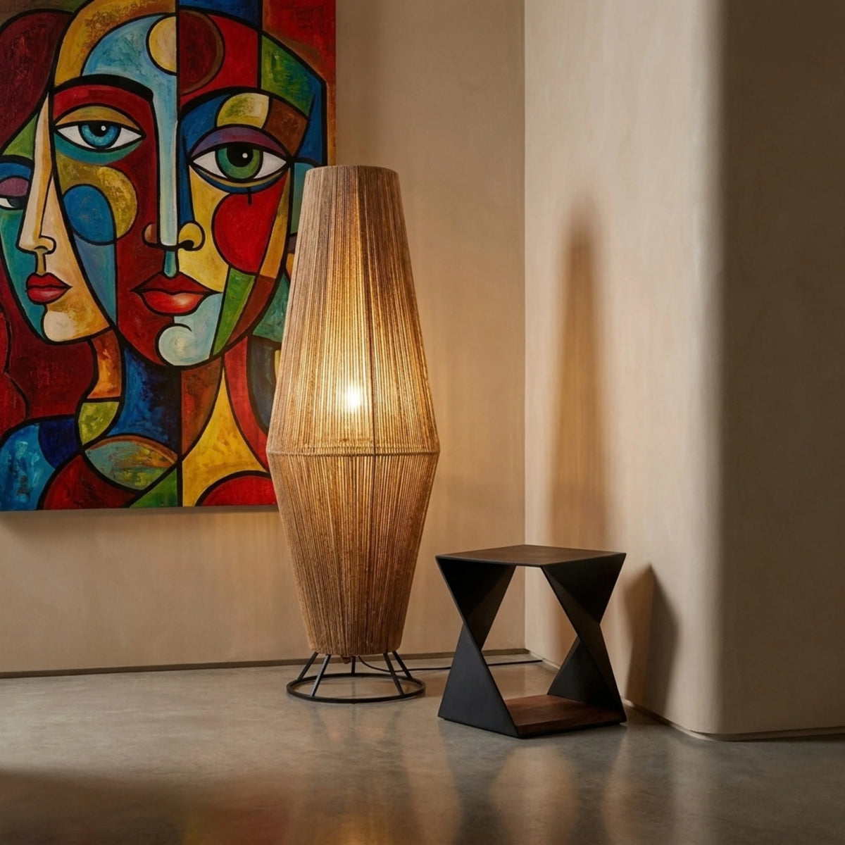 Lampadaire Jute Tunisie | Fait Main, Lumière Chaleureuse | Fiolla Home