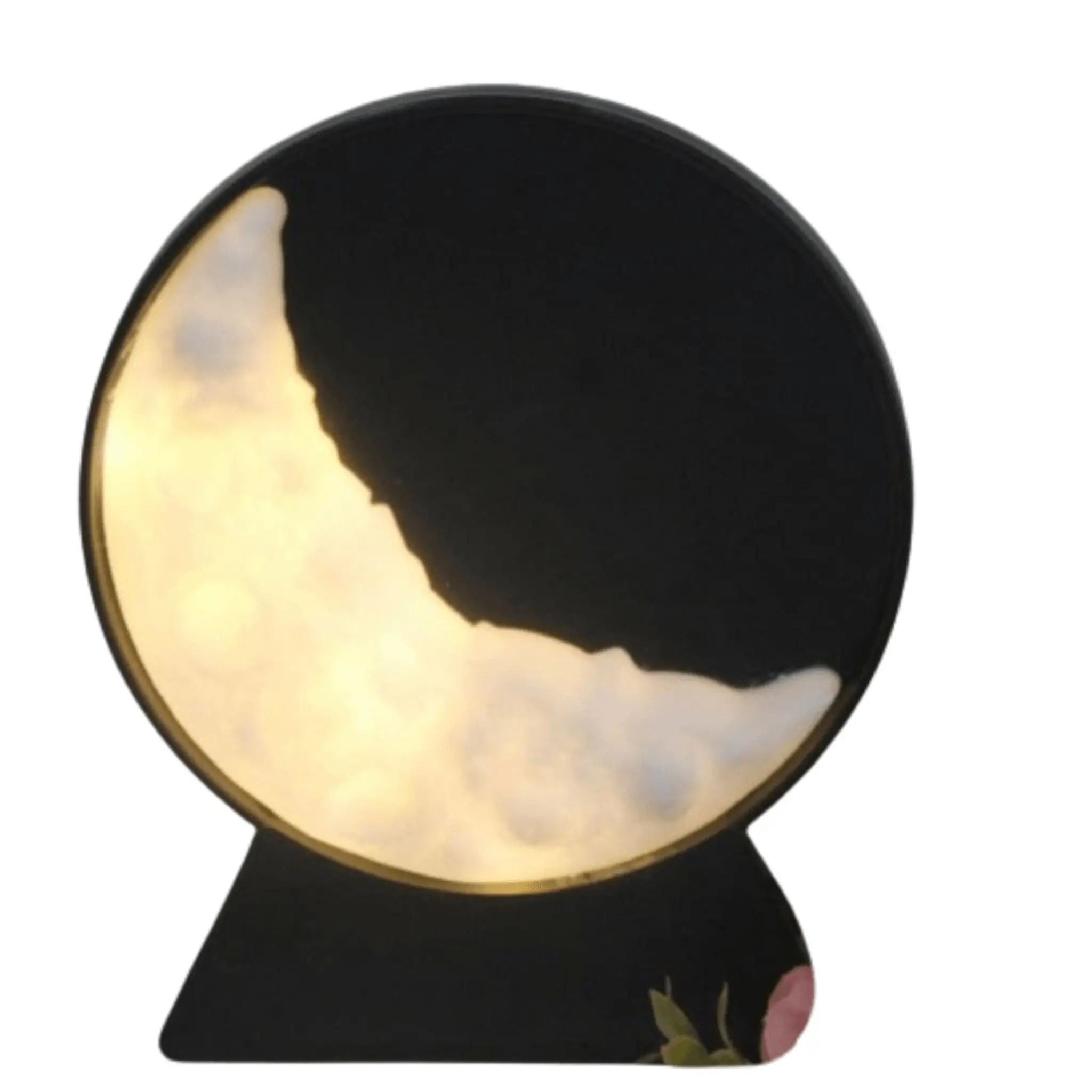 Lampe décorative noire en forme de lune avec lumière LED douce, ambiance élégante