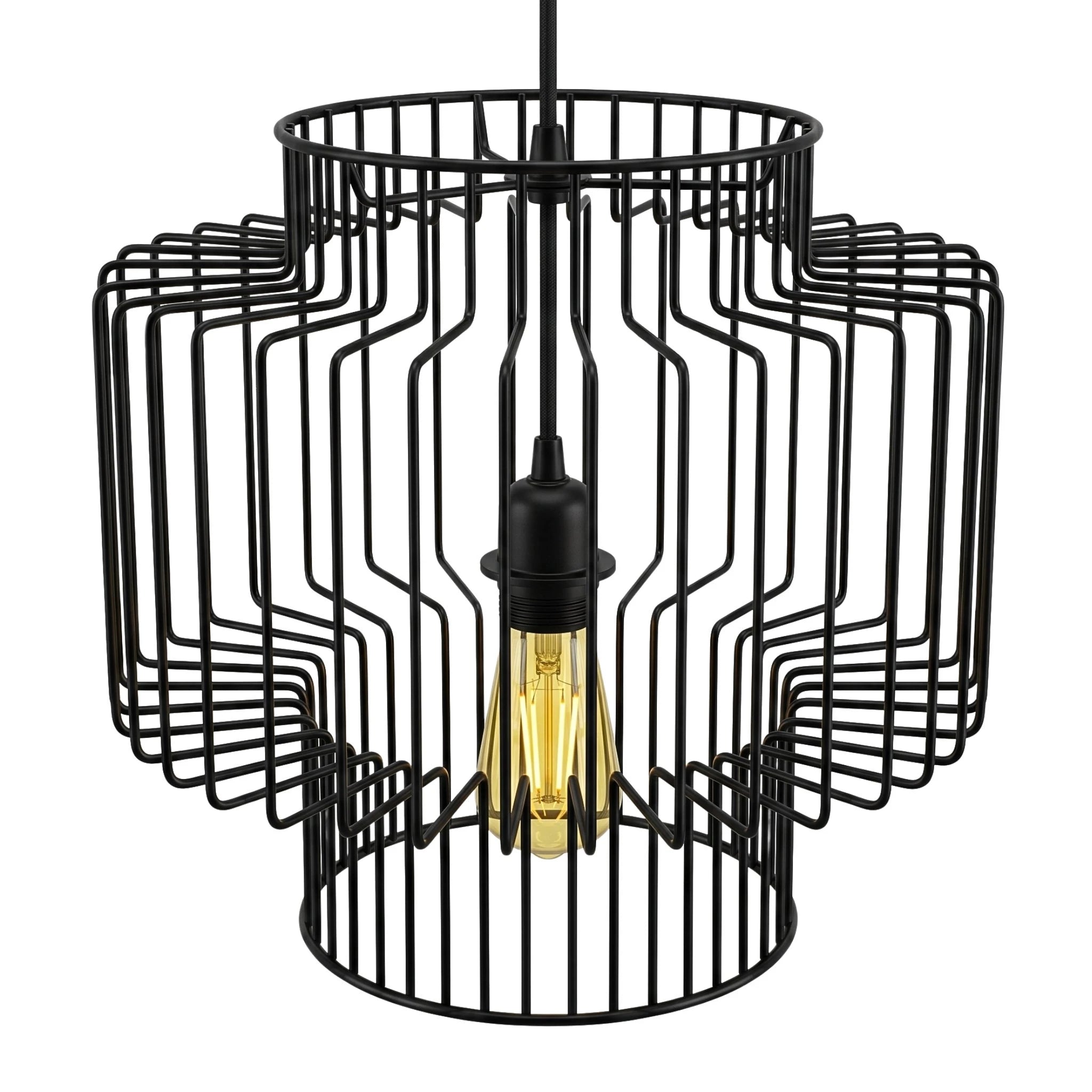 Lustre Métallique Cage Noir Double Couronne – Filament Edison Vintage | Fiolla Home Tunisie
